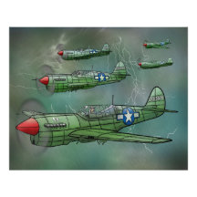 P-40 Warhawks volando en un Poster de tormentas