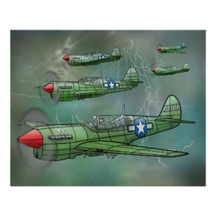 Foto P-40 Warhawks volando en un Poster de tormentas