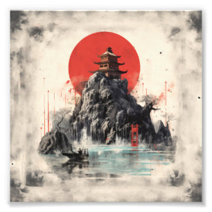 Foto Paisaje chino con casita en una colina alta