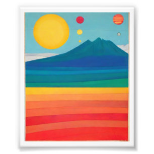 Foto Paisaje de montaña Retro Ilustracion Rojo Azul Pos