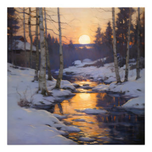 Foto Paisaje del bosque de invierno del atardecer