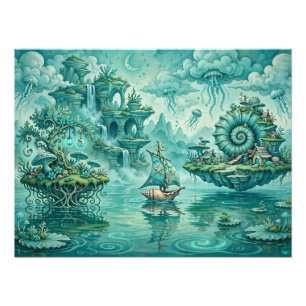 Foto Paisaje marino surreal de ensueño en verde cian
