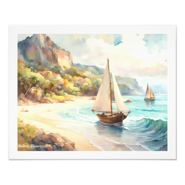 Foto Paisaje marítimo y velero (Frente)