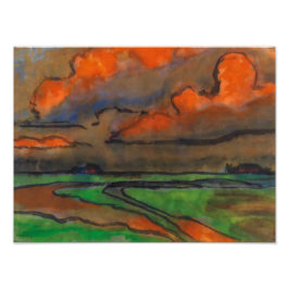 Foto Paisaje Marsh Bajo Nubes Rojas | Emil Nolde |