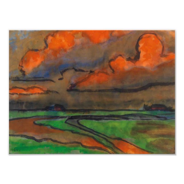 Foto Paisaje Marsh Bajo Nubes Rojas | Emil Nolde | (Frente)