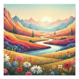 Foto Paisaje moderno de montaña y flor al atardecer vib