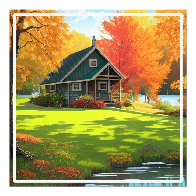 Foto Paisaje natural con lago y cabaña (Frente)