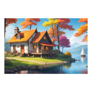 Foto Paisaje natural con una cabaña al lado del lago-56