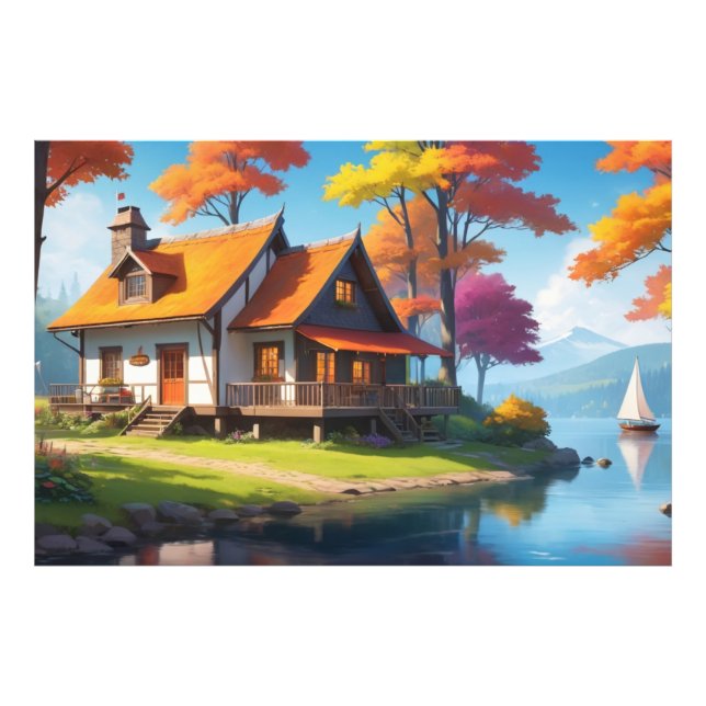 Foto Paisaje natural con una cabaña al lado del lago-56 (Frente)