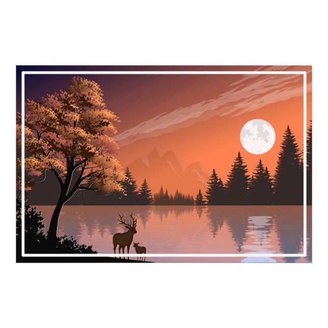 Foto Paisaje Sunrise con Lago y Deers-51207 (Frente)