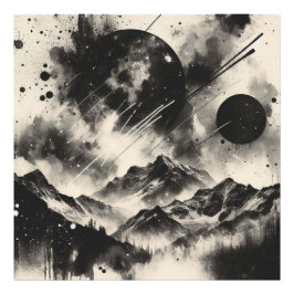 Foto Paisaje surrealista de montaña con círculos abstra