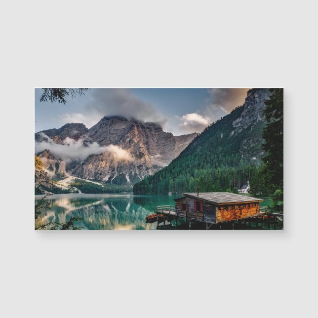 Foto paisajística del lago de las montañas italian (Anverso)