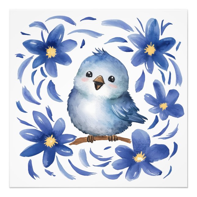 Foto Pájaro azul con flores (Frente)