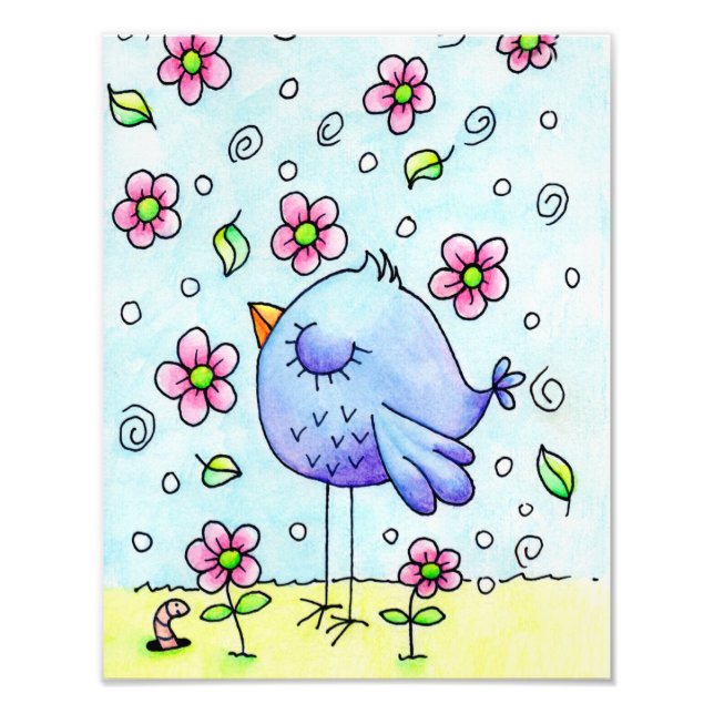 Foto Pájaro Azul y Flores Caprichosas (Frente)