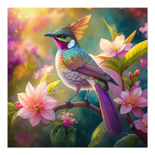 Foto Pájaro de fantasía Jay Arcoíris con cresta naranja (Frente)