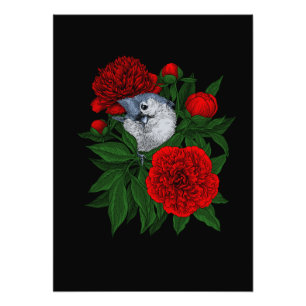 Foto Pájaro en un ramo de peonía rojo
