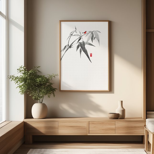 Foto Pájaro Zen en Bamboo - Arte de pared de tinta Mini (Subido por el creador)