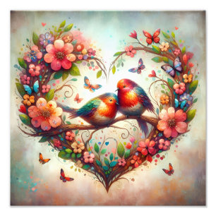 Foto Pájaros de Amor Romántico Diseño de Acuarela de Co
