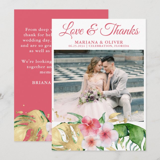 Foto Palm tropical deja invitación floral (Anverso / Reverso)