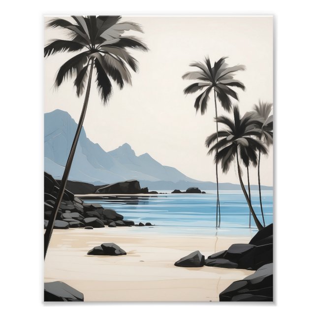 Foto Palmeras balanceándose en una playa tranquila (Frente)