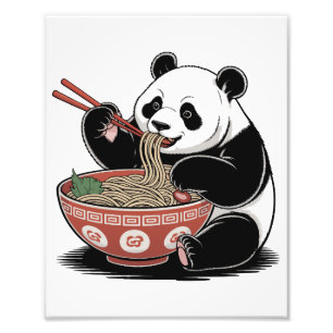 Foto Panda Comer Ramen Estilo Retro Japonés Ukiyo-e