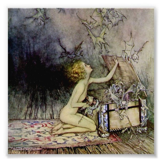 Foto "Pandora abre la caja" por Arthur Rackham (Frente)