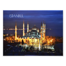 Panorama nocturno de la Mezquita Azul de Estambul 