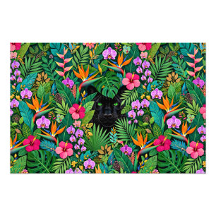 Foto Pantera Negra Flores de la Jungla y Follaje Tropic