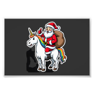 Foto Papá Noel montando un unicornio de Navidad - Chica