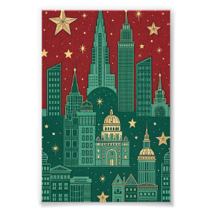 Foto Papel de regalo de Navidad con silueta de ciudad
