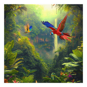 Foto Paraíso Tropical – Lienzo de Jungla de Guacamayos 