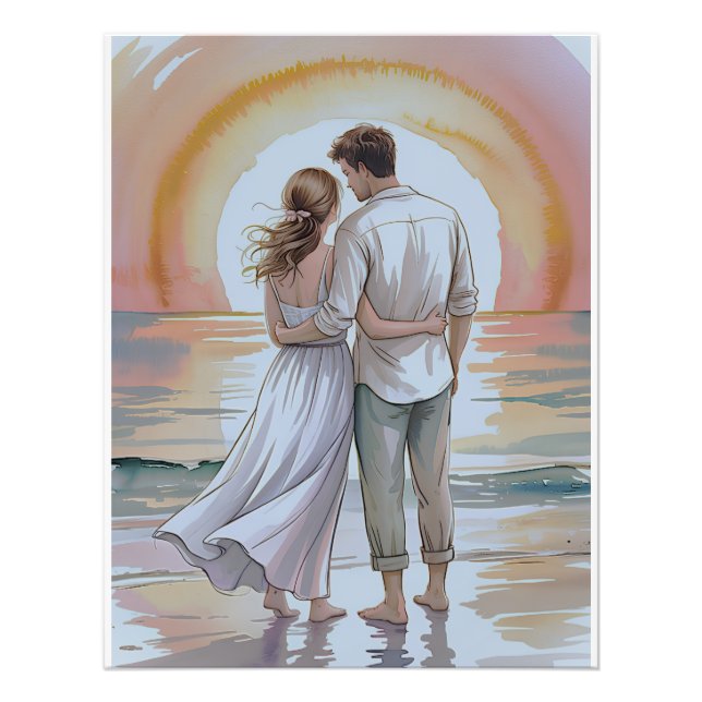 Foto Pareja en la playa al atardecer (Frente)