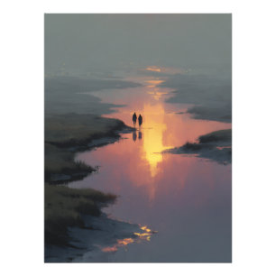 Foto Pareja en Silueta Reflejo de la puesta del sol en 