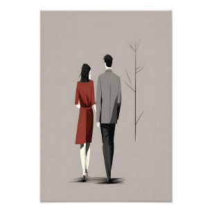 Foto Pareja minimalista caminando juntos con arte de lí