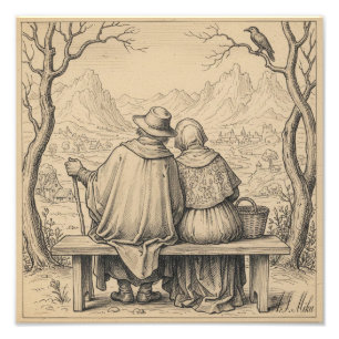 Foto Pareja única y antigua que se ama en el banco