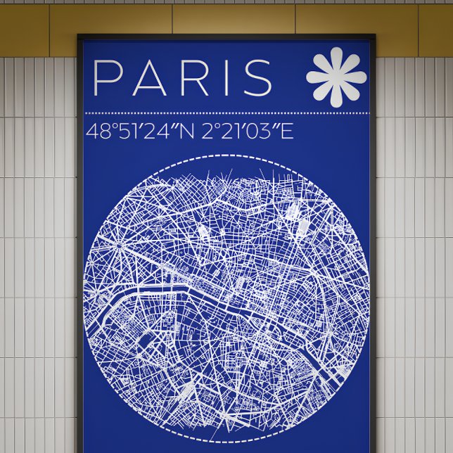 Foto Paris Blueprint Map Poster Circular City Wall Art (blueprint inspired Paris map poster perfect for modern and design spaces )