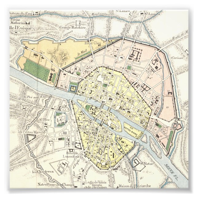 Foto París, Francia: Mapa histórico de época (Frente)