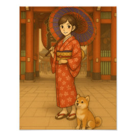 Foto Paseo por Japón: Chica de kimono y arte de perro s