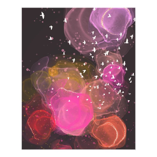 Foto Patrón abstracto de aves coloridas (Frente)