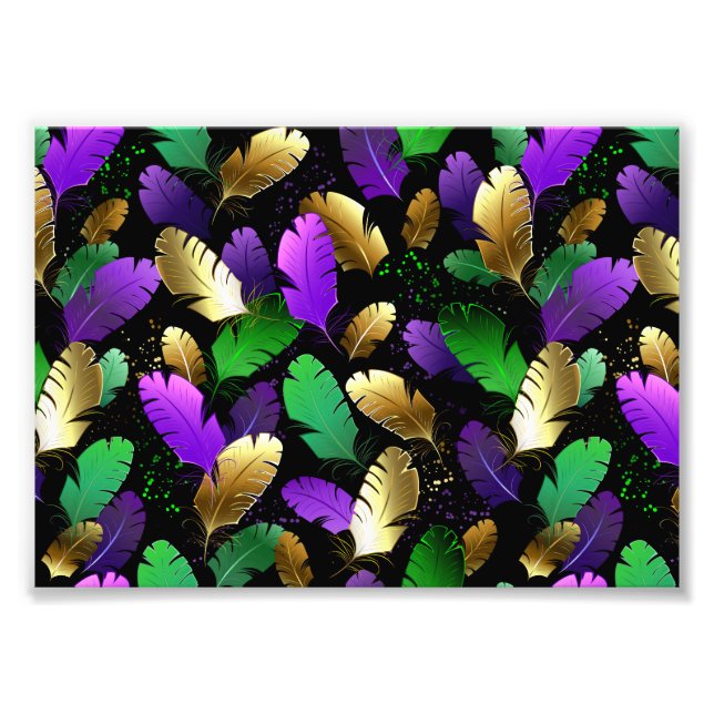 Foto Patrón continuo con plumas de Mardi Gras (Frente)