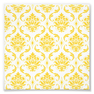 Foto Patrón de Damasco de color blanco y amarillo Giro