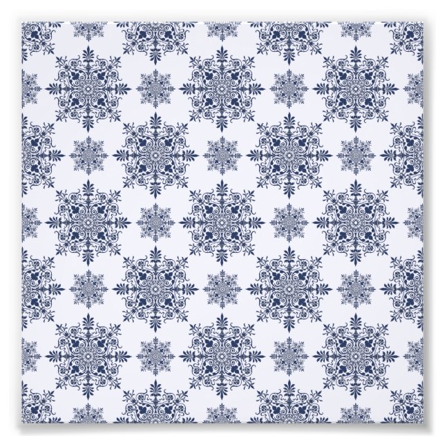 Foto Patrón de Damasco de copo de nieve azul (Frente)