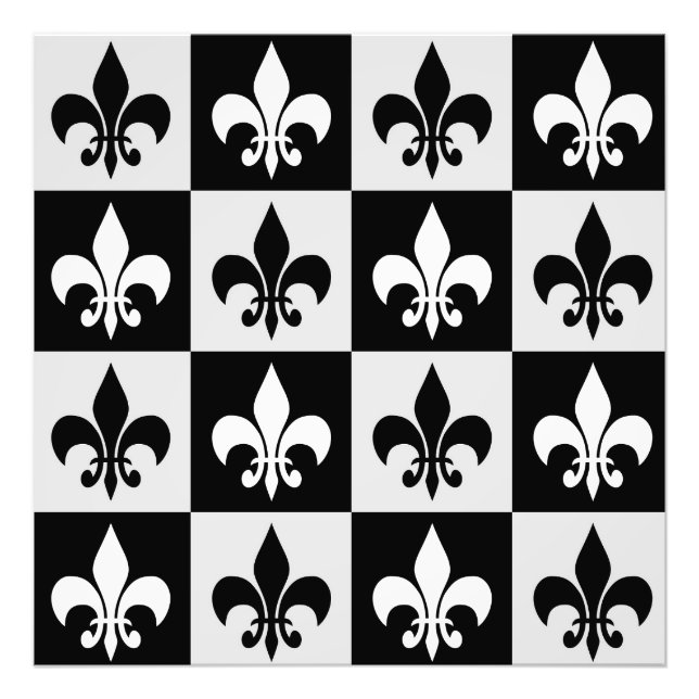 Foto Patrón de flor blanco negro controlado-De-Lis (Frente)