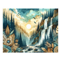 Patrón de la naturaleza del Boho de la cascada de 