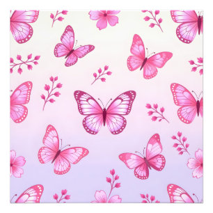 Foto Patrón de mariposas y flores rosadas