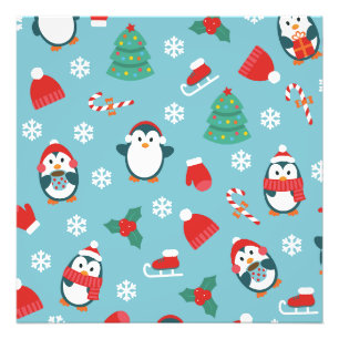 Foto Patrón de Pingüinos Navideños Adorables