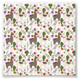Foto Patrón Floral de Cactus Alpaca Amante de Animales