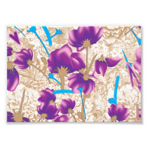 Foto Patrón floral vibrante con color púrpura y azul de