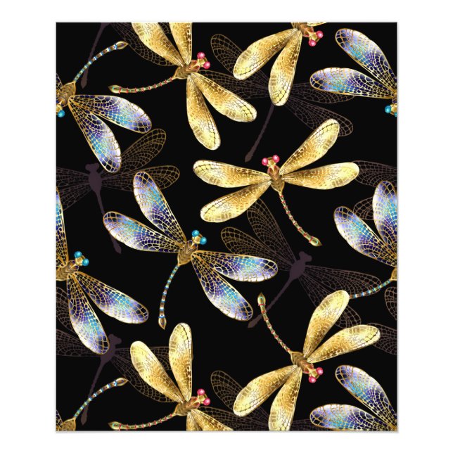 Foto Patrón sin foco con Dragonflies dorados (Frente)