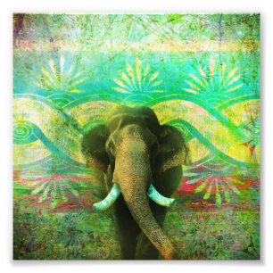 Foto Patrón tribal de elefante bohemio Turquesa bonito
